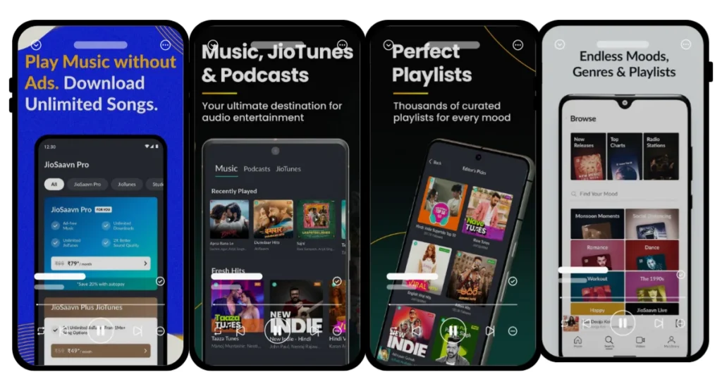 spotify vs jio saavn screen short