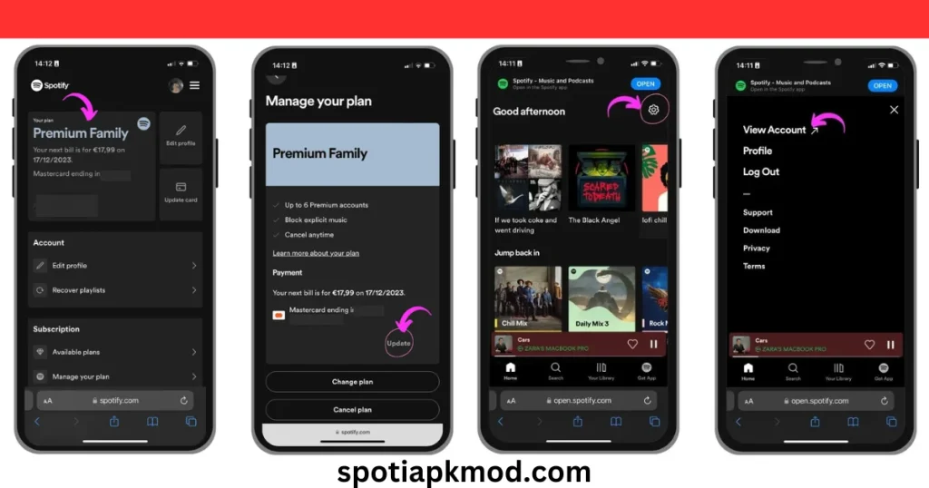 how to change payment method on spotify