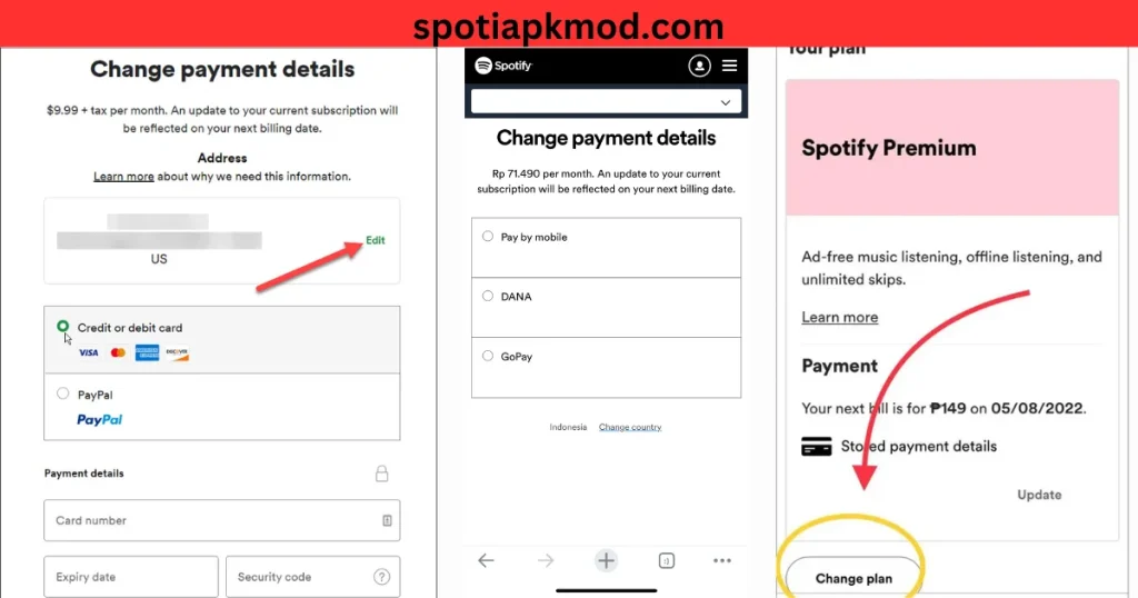 payment changing mehtod spotify